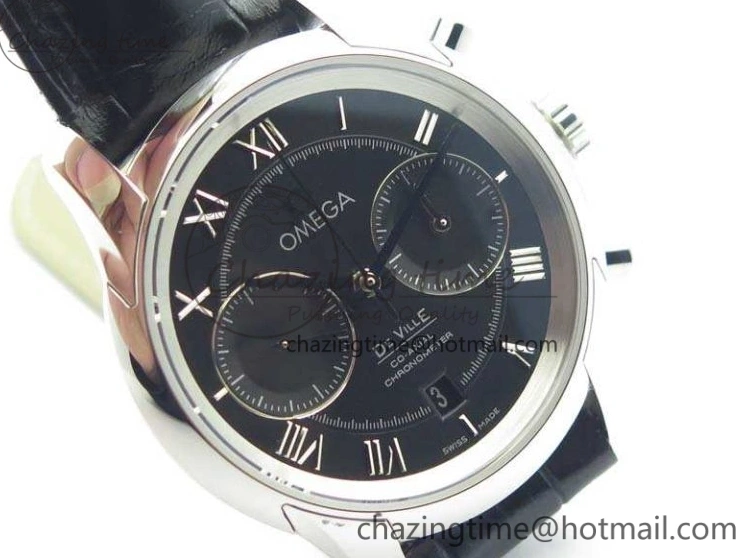 0812 De Ville Chronograph SS OMF 1:1 Best Edition Black Dial On Black Leather Strap A Fashionable 8109
